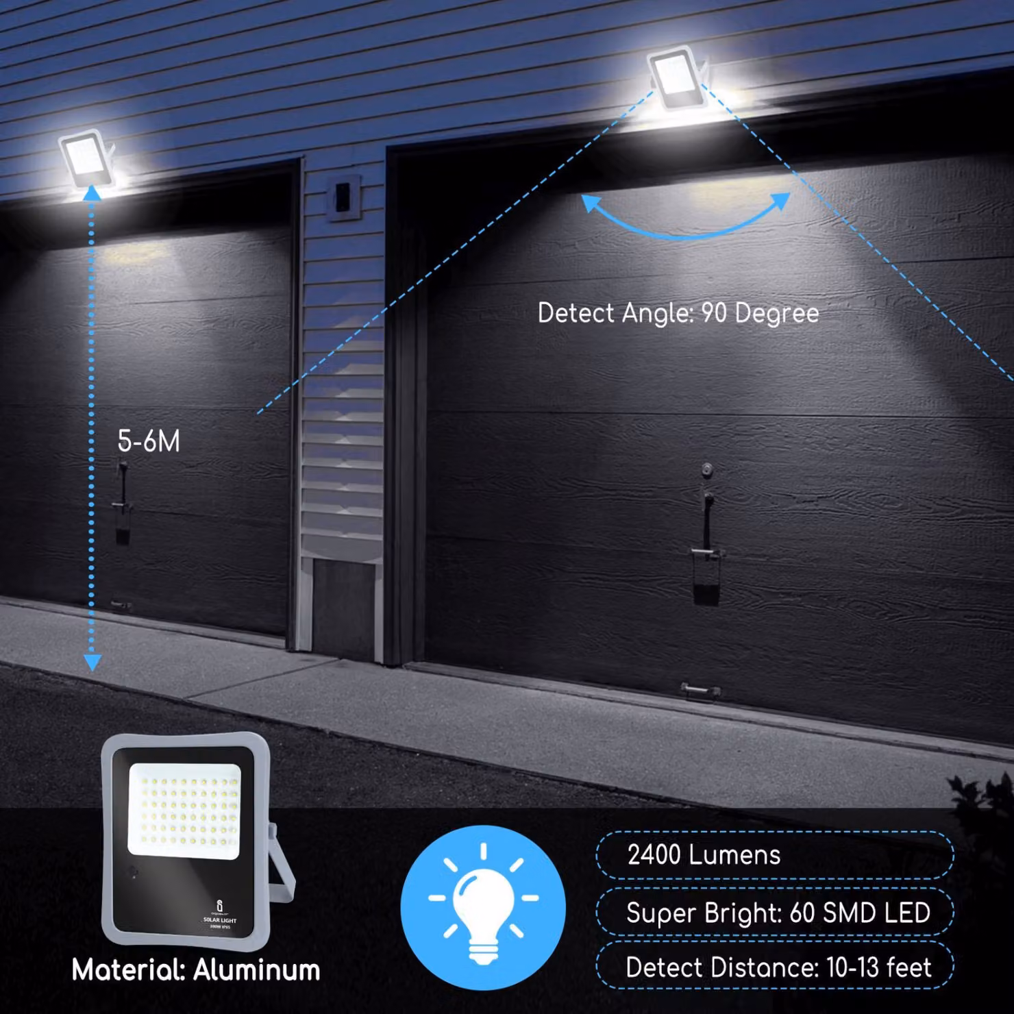 Proiettore LED con pannello solare 300W 6500K Proiettore bianco freddo IP65 Lampada da giardino impermeabile per esterni