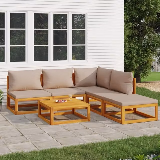 Set Salotto da Giardino vidaXL a Forma a L in Legno di Acacia con Cuscini Beige 6 Pezzi – 1