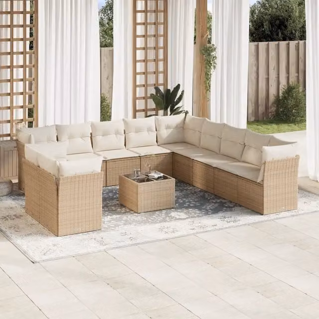 Set di Divani da Giardino VIDAXL in Polyrattan con Cuscini Beige, Composizione a U per 12 Persone – 1