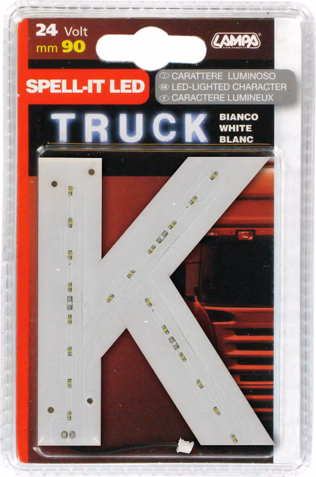 Lettera "L" luminosa a LED, bianca, dimensioni 90 mm, 24 V, tecnologia SMD, dimmerabile, con base adesiva