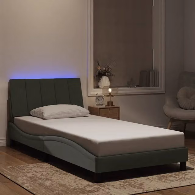 Letto Hanko vidaXL in velluto grigio con illuminazione LED e porta USB, L 200 x P 100 cm