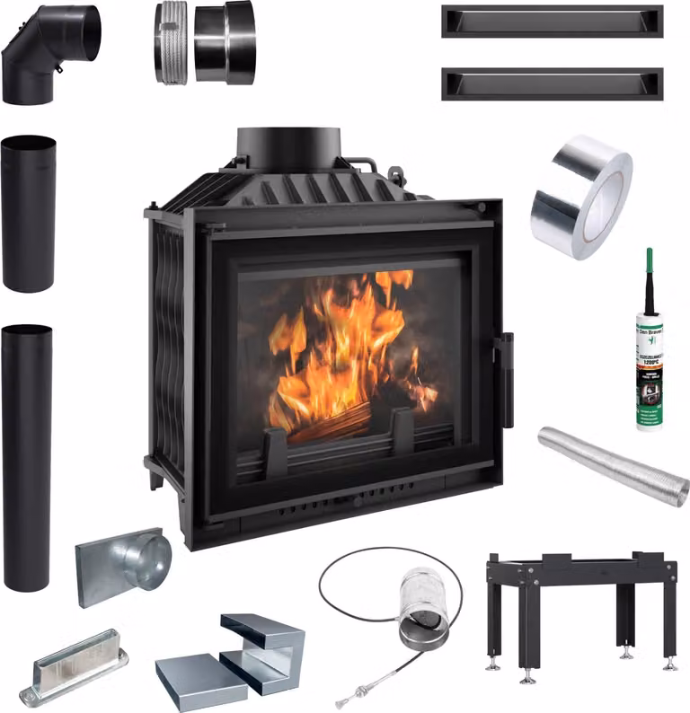 Inserto per caminetto in ghisa ANTEK DECO 10kW Kit di montaggio