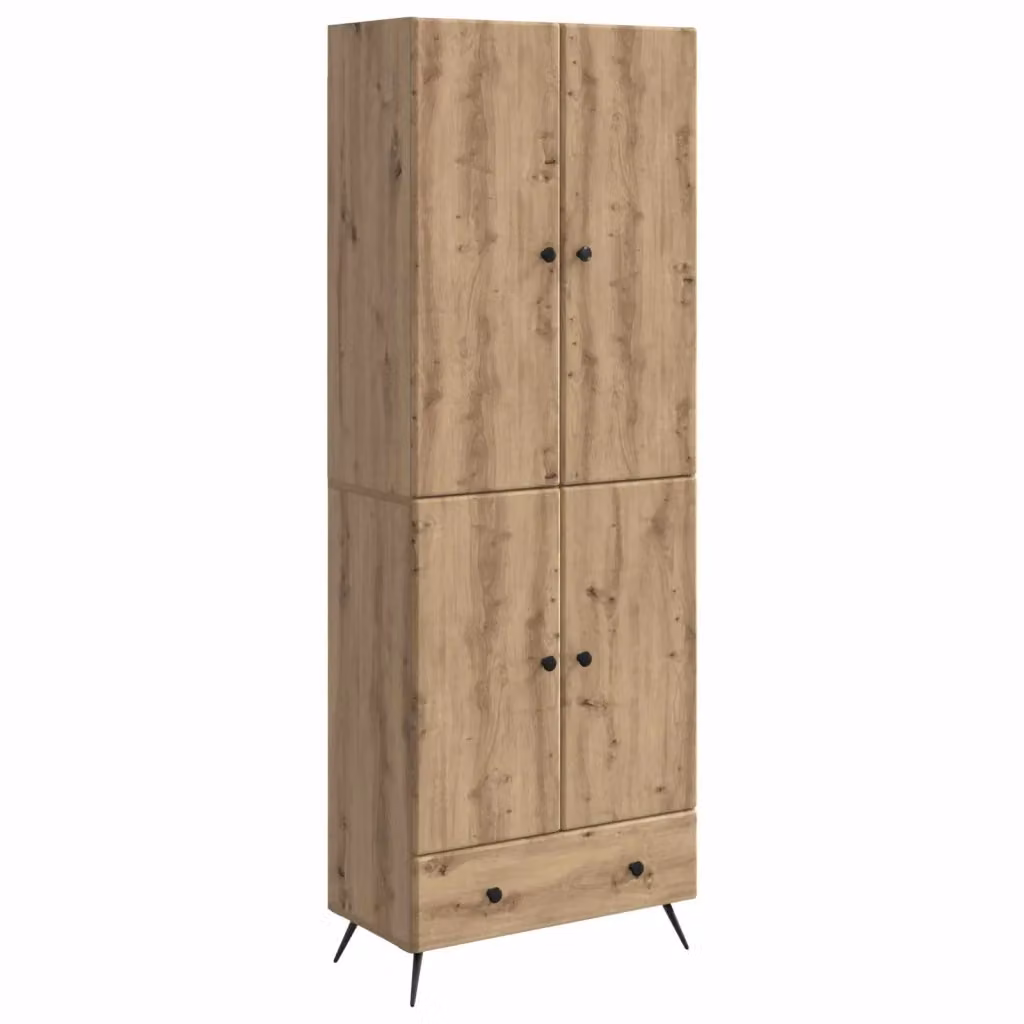 Set di 2 armadi moderni vidaXL in legno rovere marrone con illuminazione integrata e cassetti interni – 2