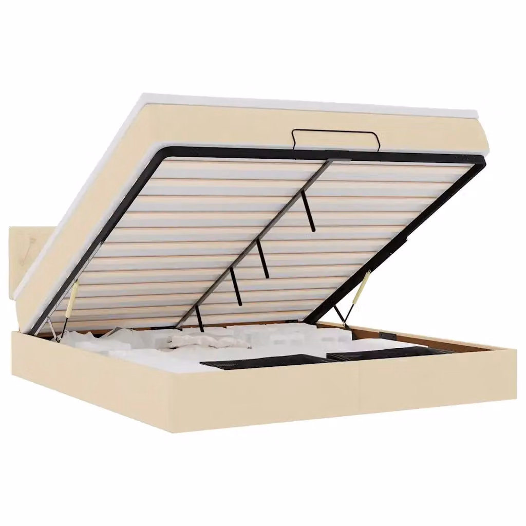 Letto con contenitore a sollevamento vidaXL in tessuto beige e bianco con illuminazione sottostante e porta USB L: 180 cm, P: 200 cm, H: 203 cm – 2