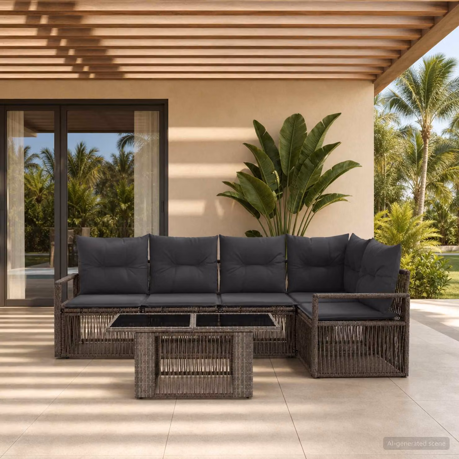 Set Divano da Giardino vidaXL in Polyrattan 6 Pezzi con Tavolino e Cuscini Grigio e Antracite