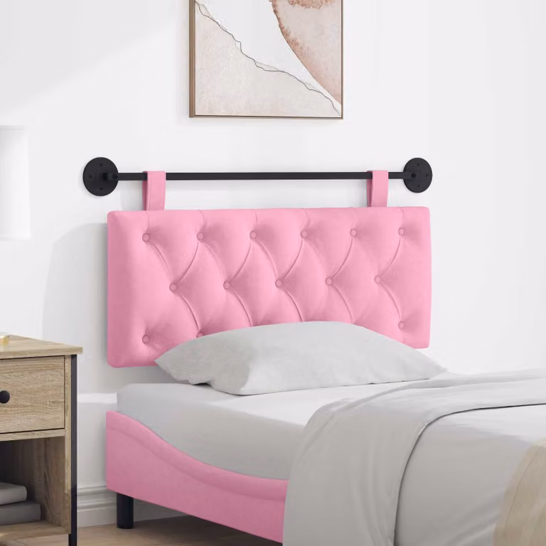 Testiera sospesa moderna vidaXL in tessuto rosa con pannello imbottito L: 110 cm, H: 55 cm, P: 7 cm