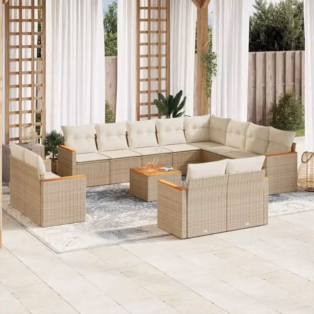 Set Divano da Giardino a L vidaXL con Cuscini Beige e Tavolino, Design Moderno in Polyrattan e Metallo per Terrazza e Giardino – 1