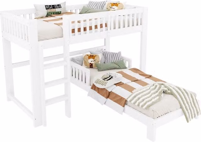 Set letto a castello modulare per bambini 90x200 cm in legno di pino; bianco