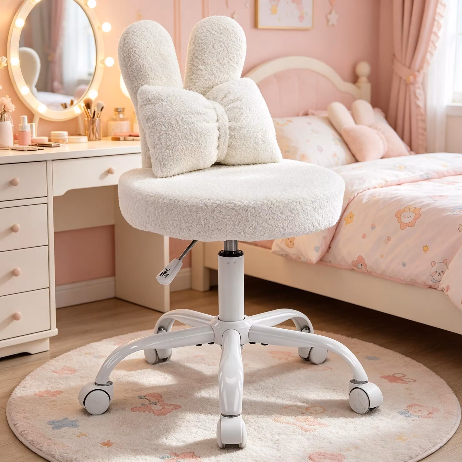 Sedia girevole Alightup con design a orecchie di coniglio, ideale per l'ufficio domestico, sedia per bambini, sedia da scrivania per bambini, sedia per adolescenti, modello "Orecchie di coniglio", colore bianco, rotazione a 360°