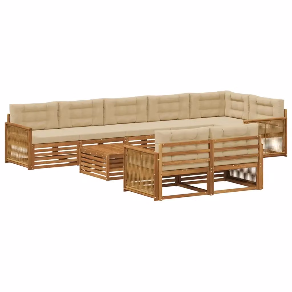Set di divani da esterno a forma di U vidaXL in legno di acacia con cuscini beige – 2