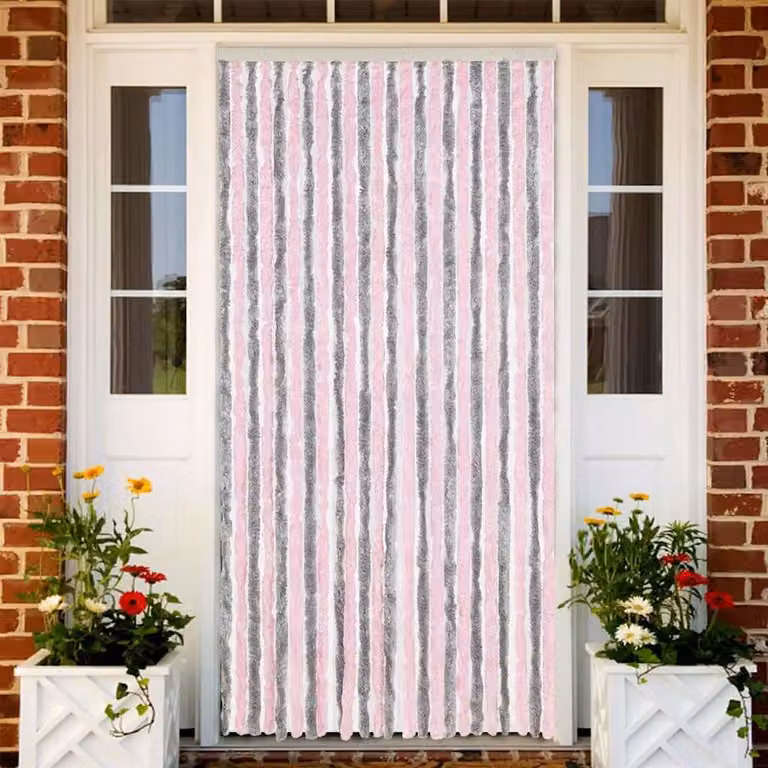 Tenda Antimosche vidaXL in Ciniglia Grigio Argento e Rosa, Termoisolante e Opaca, L: 100 cm x H: 230 cm