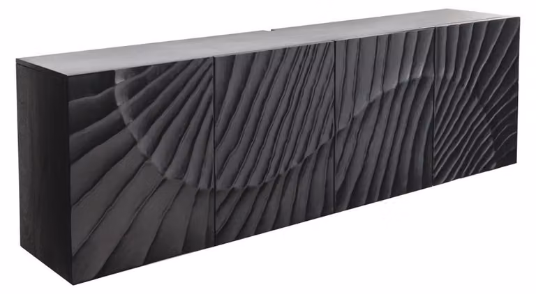 Buffet SILVA 177 cm in legno massiccio di mango nero – 4 porte scolpite e facciate in rilievo