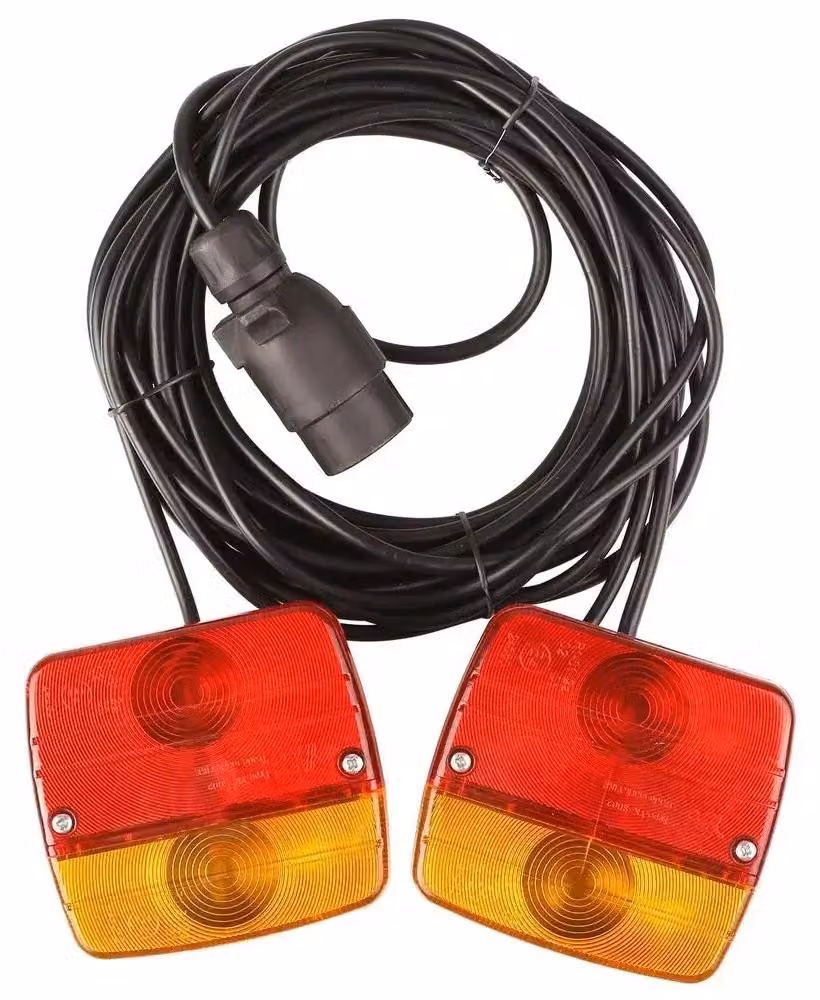 Luci magnetiche da 12V - Kit luci posteriori a LED - Barra luminosa - 2 pezzi - Connettore a 7 poli - Colore: rosso