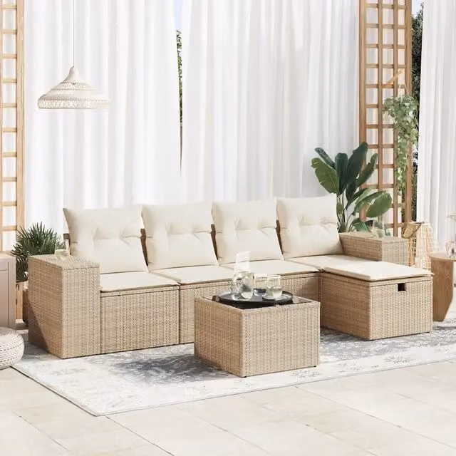 Set Divano da Giardino 6 pz con Cuscini Beige in Polyrattan 3325674