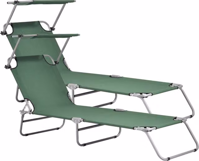 Set di 2 Lettini Prendisole Argozelo casa.pro Pieghevoli con Tettuccio Parasole Regolabile e Poggiatesta in Tessilene Verde e Argento