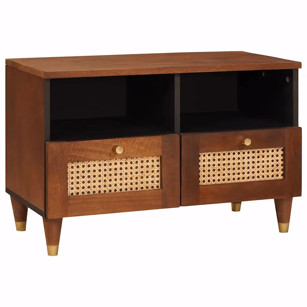 Mobile TV vidaXL in legno di mango massello marrone, L 70 cm x P 33,5 cm x H 46 cm