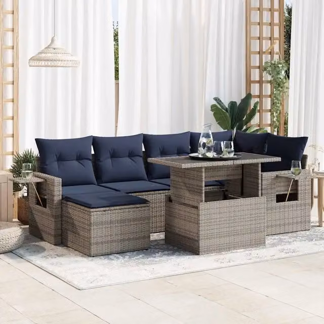 Set Divani da Giardino 7pz con Cuscini Grigio Polyrattan Acacia 3326512