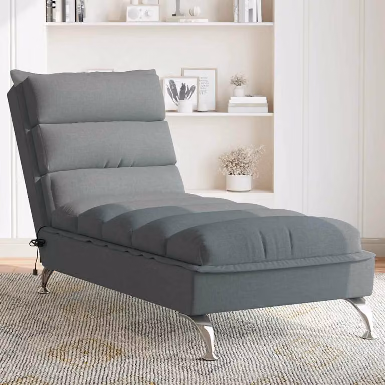 vidaXL Chaise Longue con Cuscini e Ricarica USB, Tessuto Grigio, L: 133.5 cm, P: 56.0 cm, H: 74.0 cm
