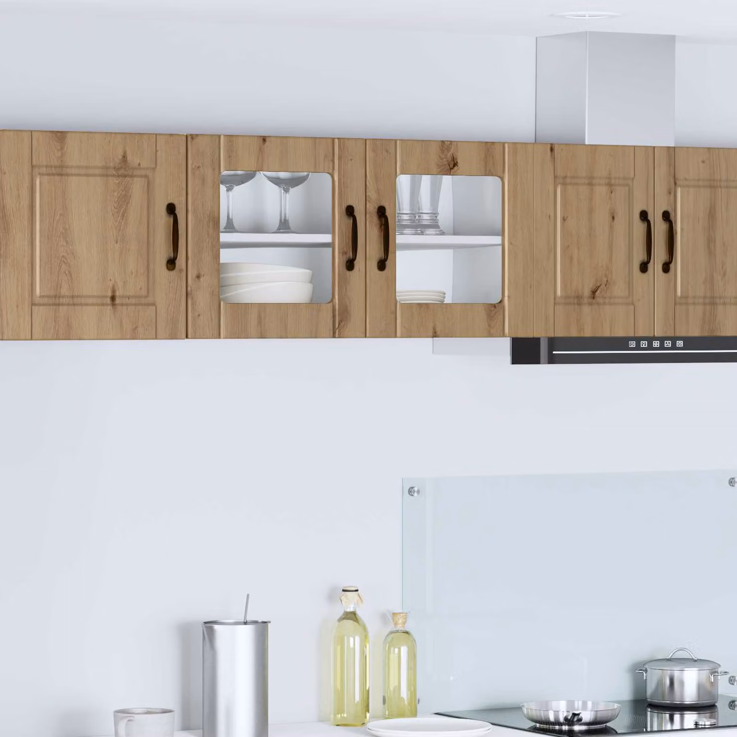 Mobile da parete vidaXL PORTO in rovere con ante in vetro e ripiani interni, marrone L: 80 cm, H: 40 cm, P: 31 cm