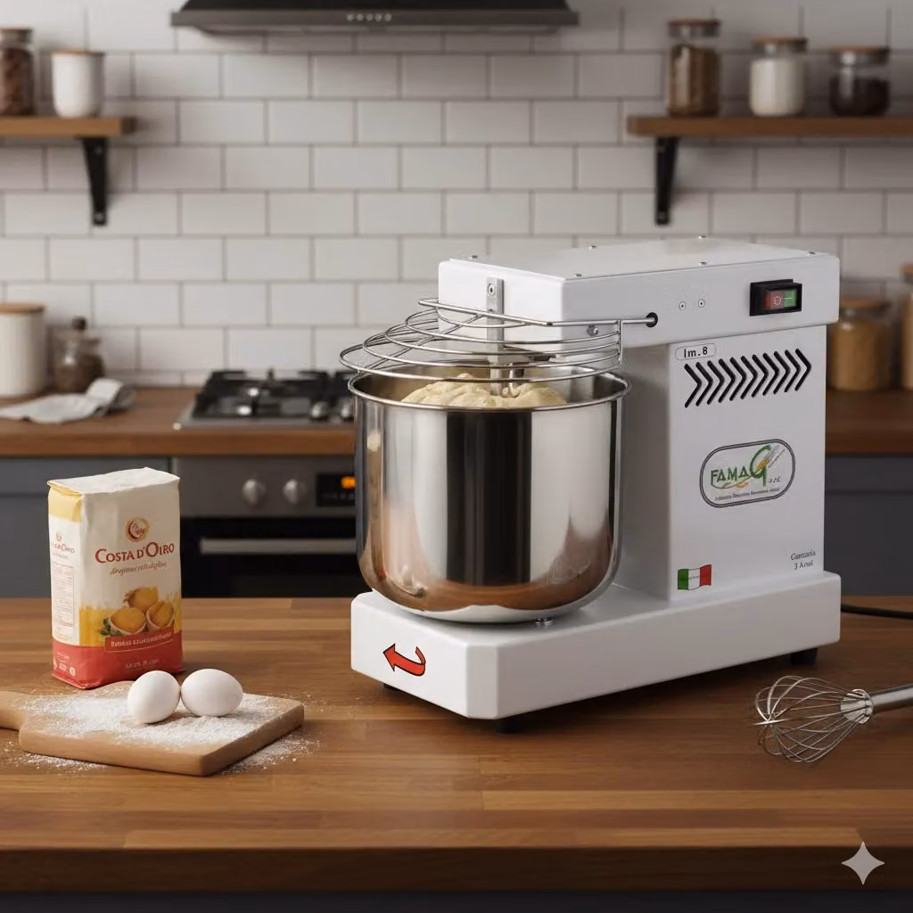 Impastatrice a spirale a testa fissa Famag IM8/230 bianca in acciaio inox con potenza di 350W e capacità di 8kg – 2