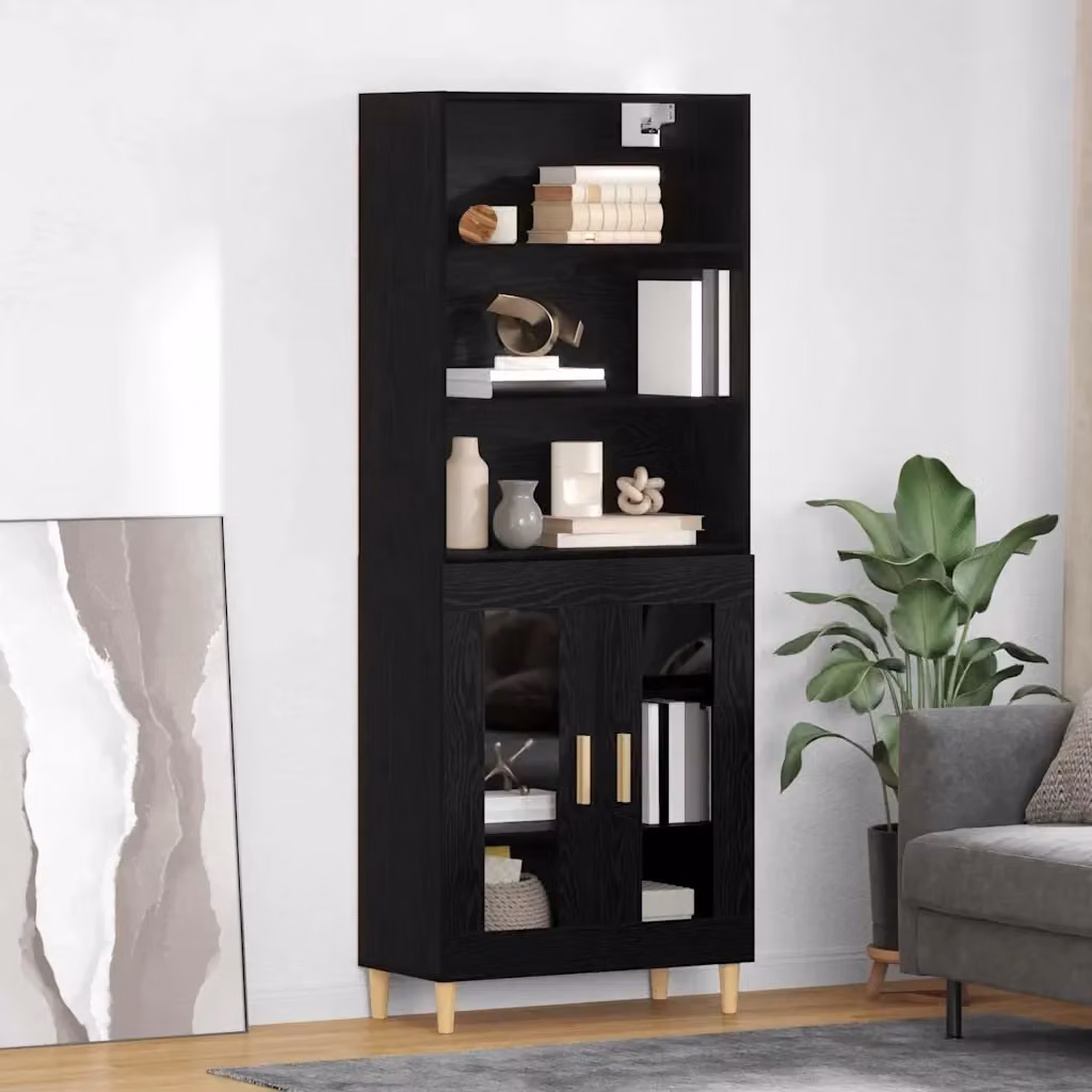 Credenza moderna Design In in legno multistrato Rovere e Nero, L: 69,5 cm, P: 32,5 cm, H: 180 cm – 2