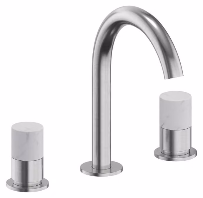 Miscelatore monocomando da lavabo in acciaio inossidabile ALLUVION Minerva, con tre fori e alto beccuccio, modello 150