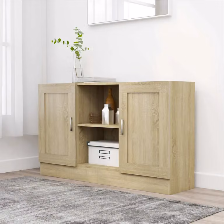Credenza moderna vidaXL in legno multistrato color rovere sonoma, L: 120 cm, P: 30,5 cm, H: 70 cm