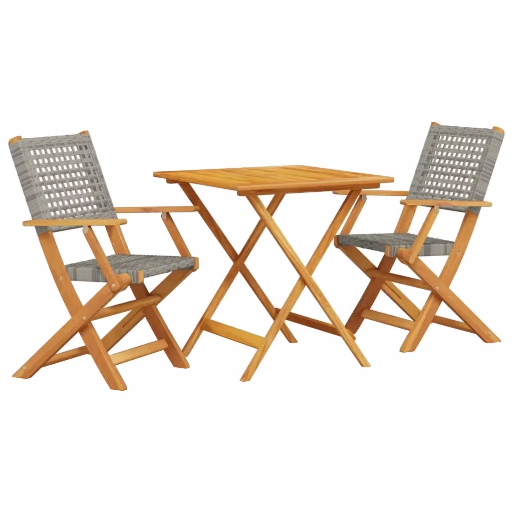 Set da Bistrot vidaXL 3 pz in Polyrattan e Legno di Acacia Grigio e Marrone – 2