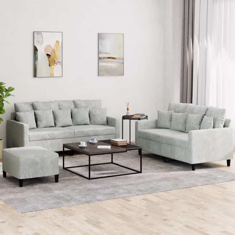 Maison Exclusive - Set divano a 3 posti con cuscini in velluto grigio chiaro