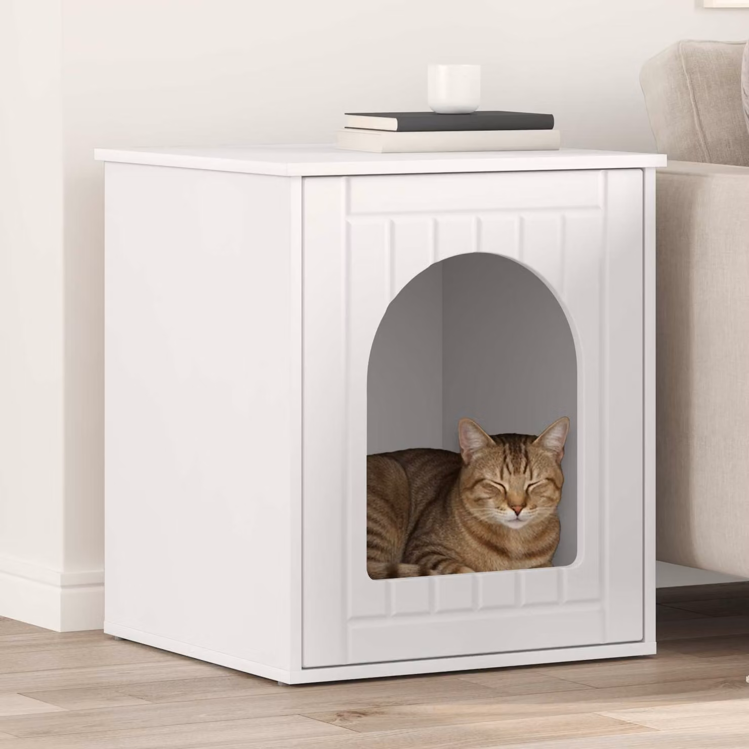 Casa per gatti vidaXL in legno ingegnerizzato bianco L: 53 cm, P: 52 cm, H: 62 cm