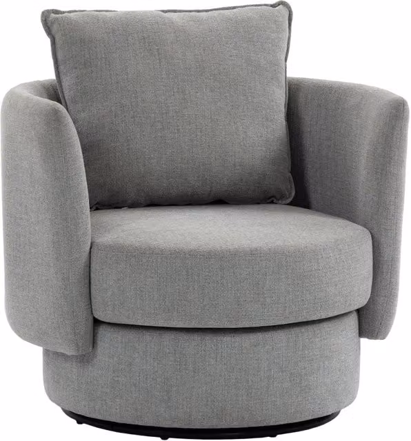 Poltrona d'accento con base girevole a 360¡ã, poltrona da relax in tessuto di lino con cuscino grigio chiaro.