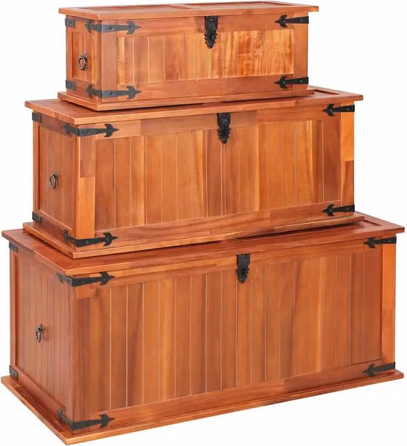 Cassapanche 3 pz in Legno Massello di Acacia CFW3954727