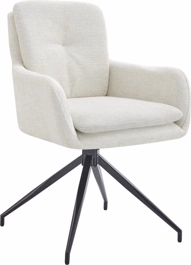 Sedia da pranzo - sedia imbottita - girevole a 180°, ottimo comfort di seduta, metallo nero | colore: crema