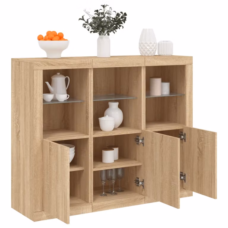 Set di 3 credenze moderne vidaXL con luci LED integrate in legno e MDF, colore rovere marrone