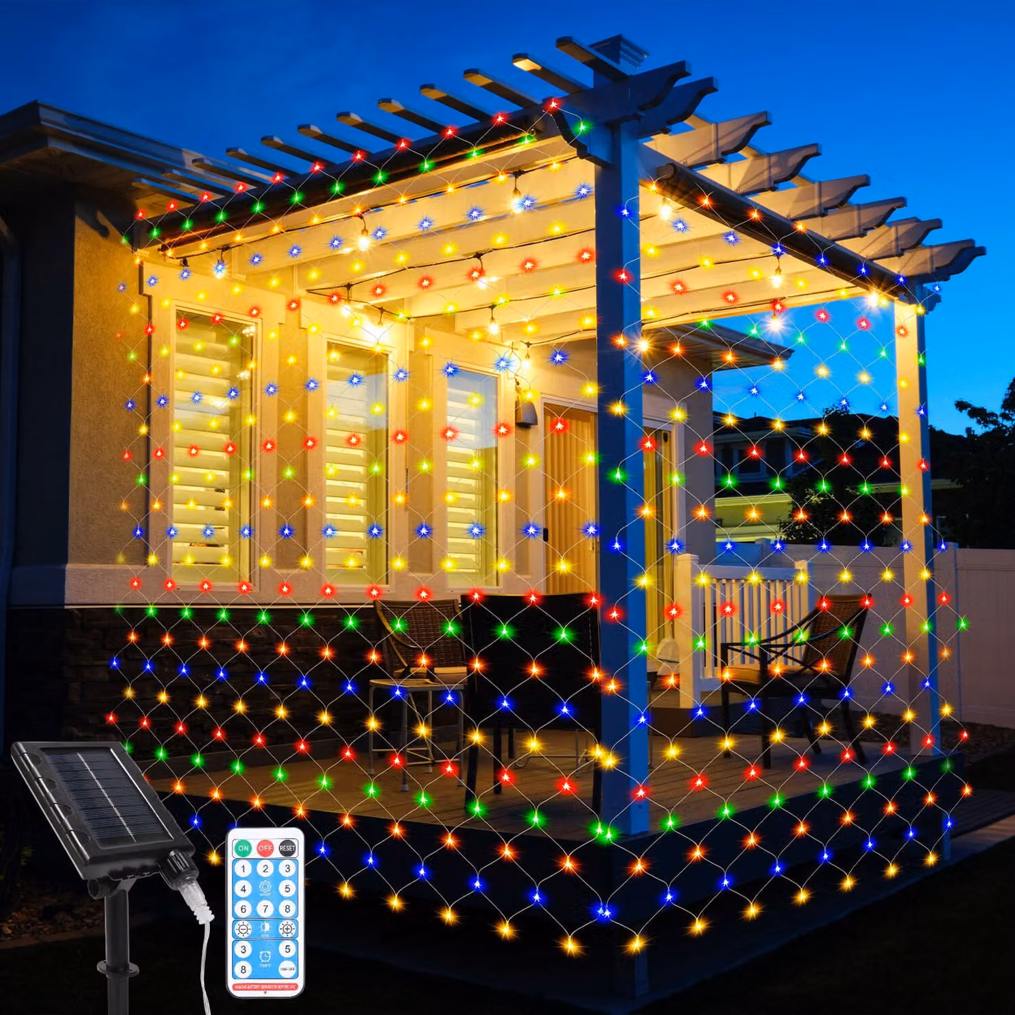 Jayseuw LED luce solare rete 3x2M colorato fata luci di Natale luce tenda decorazione interna esterna 8 modalità IP44