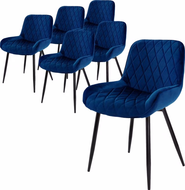 ML-Design set di 6 sedie da pranzo con schienale e braccioli, blu scuro, seduta in velluto, sedia imbottita con gambe in metallo