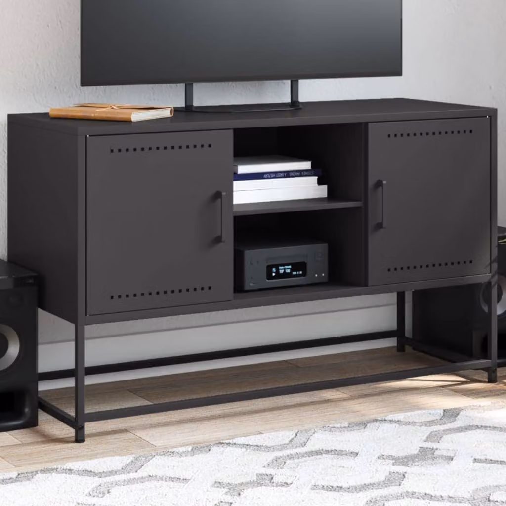 Mobile TV vidaXL in acciaio nero con stile industriale L/P/H: 100,5 x 39 x 60,5 cm