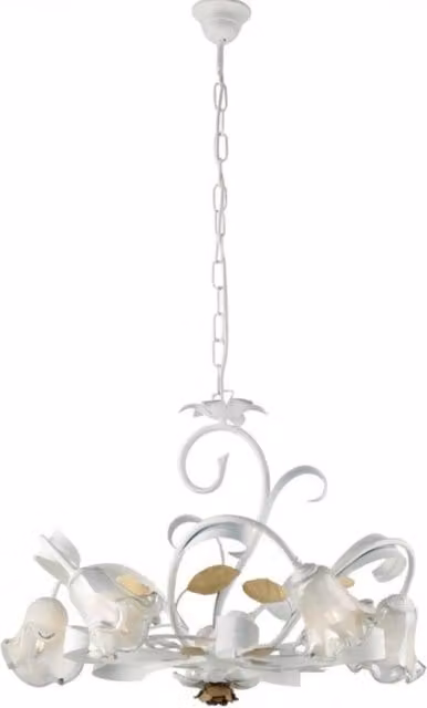 Lampadario Arte Povera Cesto Metallo Bianco E Oro 5 Luci E14