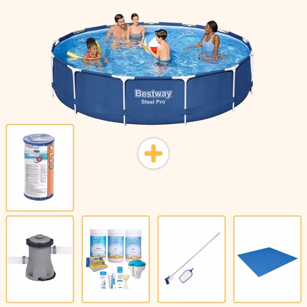Bestway Steel Pro, piscina in acciaio, forma rotonda - 396x84 cm - composta da 6 parti, modello S22112