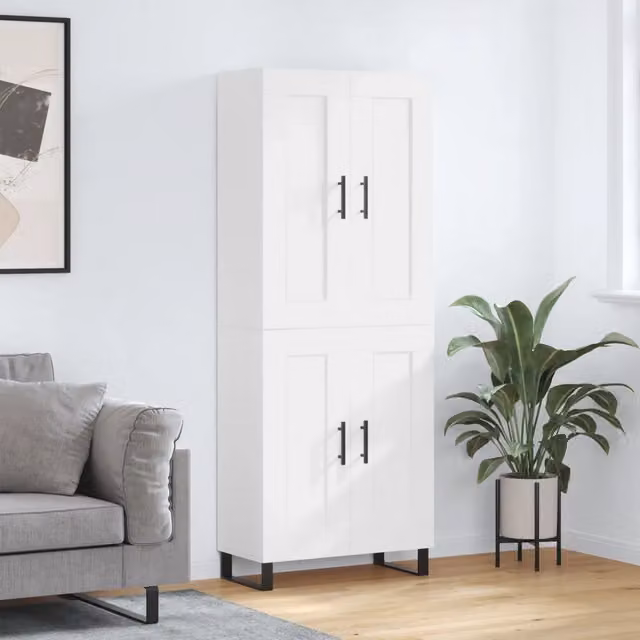 Credenza moderna bianca vidaXL in legno e metallo L: 69,5 cm, P: 34 cm, H: 180 cm