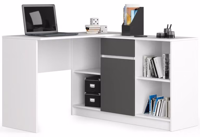 Set scrivania angolare da 120 cm con cassettiera (1 cassetto, 1 anta, 6 scomparti) - scrivania da lavoro