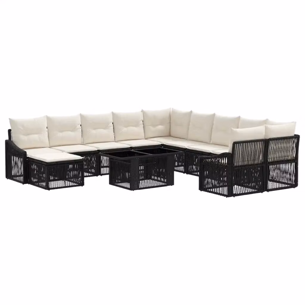 Set Divano da Giardino 12 pz vidaXL in Polyrattan con Cuscini Nero e Bianco Crema – 2