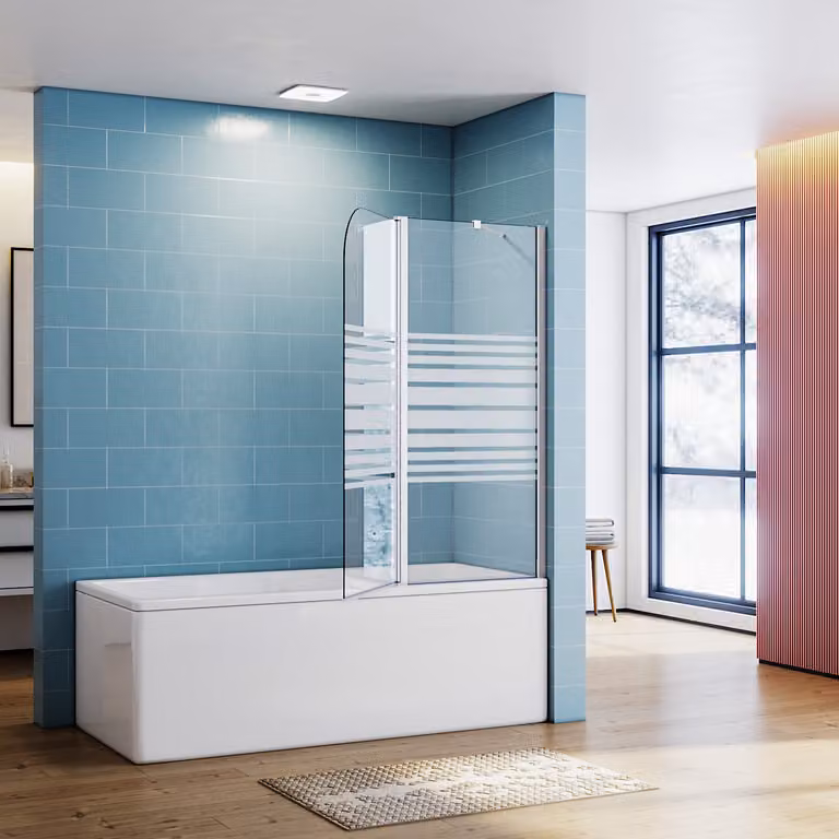 Schermo doccia SONNI per vasca da bagno, 120x140 cm, vetro di sicurezza monoplanare con rivestimento nano, per bagno, pieghevole