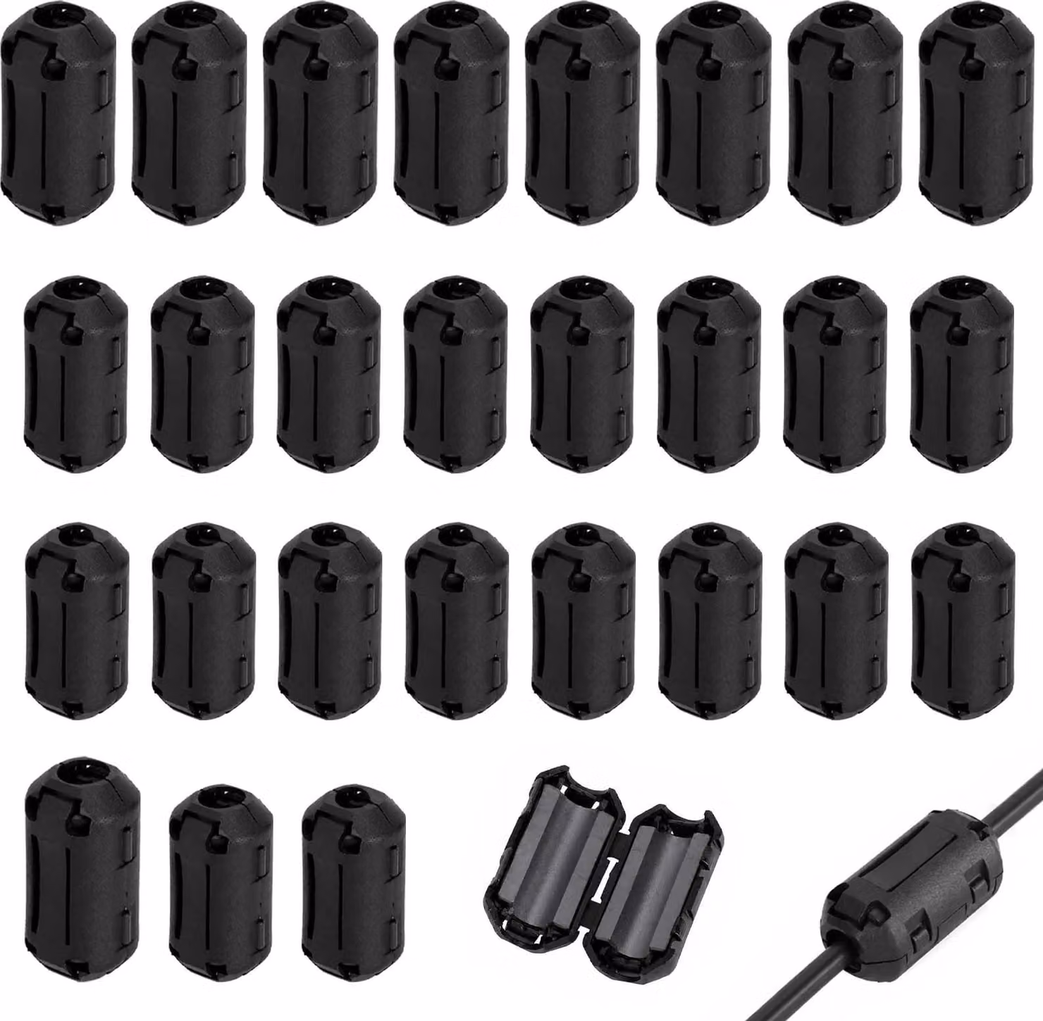 Set di nuclei ferromagnetici, 30 pezzi, 3 dimensioni, 3,5/5/7 mm, colore nero