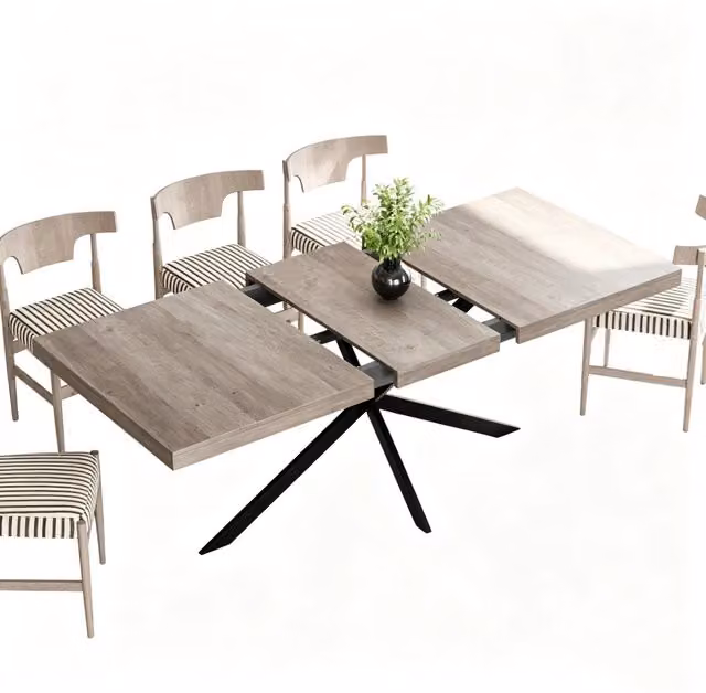 Tavolo da pranzo estensibile 140-180 cm grigio in MDF e metallo con vano integrato