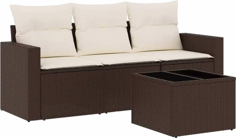 Set Divano da Giardino 4 pz con Cuscini Marrone in Polyrattan