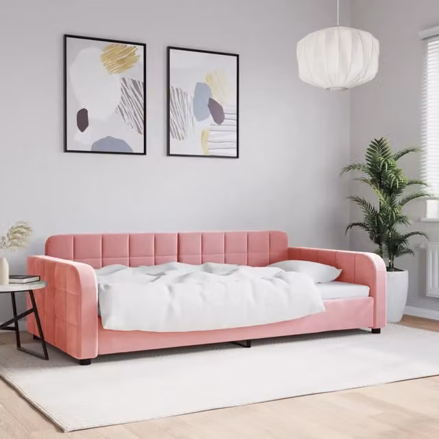 Letto da giorno rosa in velluto vidaXL L/P/H: 223 x 110 x 71 cm