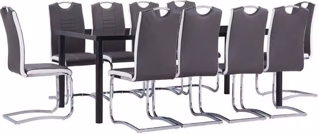 Set Sala da Pranzo Moderno VIDAXL da 11 Pezzi con Tavolo Rettangolare in Vetro e Sedie Imbottite in Similpelle Grigia e Nera