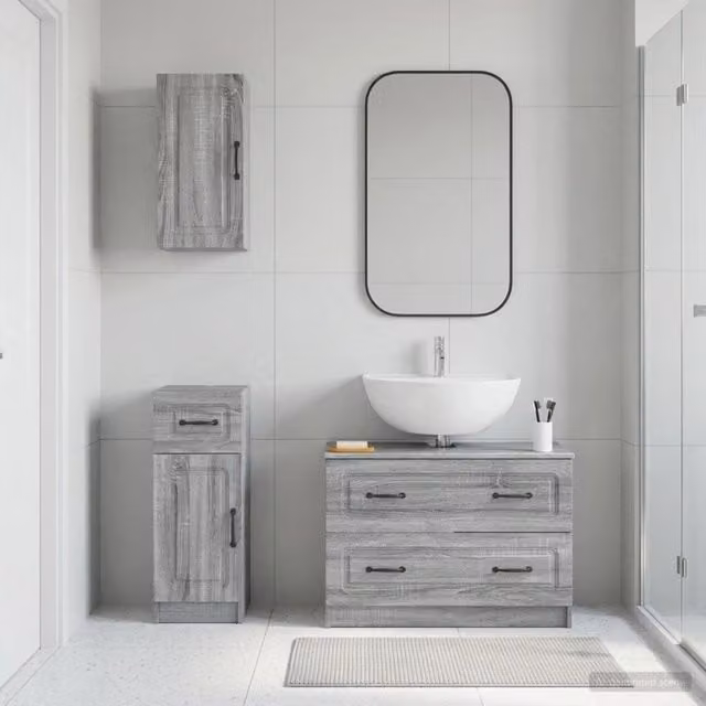 Set di mobili da bagno 3 pezzi vidaXL UTRECHT in legno grigio opaco con mobile sottolavabo e pensili a parete – 1