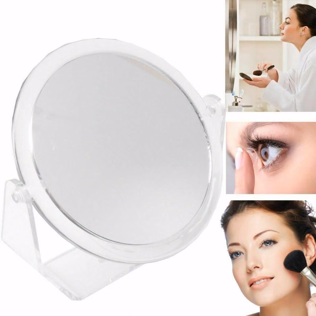 Specchio da trucco a doppio lato, 10 cm, ingrandimento 1x/3x, rotazione a 360°, ideale per i viaggi
